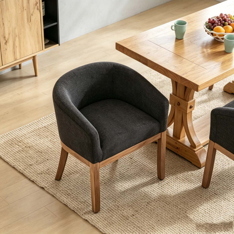 Modern Upholstered Barrel Dining Chairs, Black