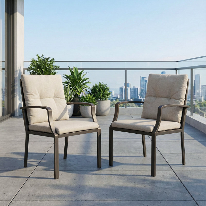 Ensemble de 2 chaises de salle à manger d'extérieur en aluminium avec coussins lavables CushionGuard, couleur canon de fusil