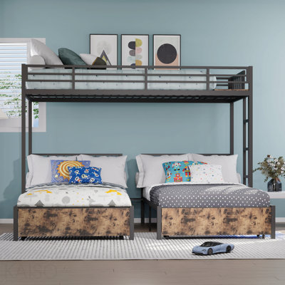 Triple Bunk Bed For Kids,3 Bed Bunk Beds For 3,Metal Triple Bunk Beds,Separates Into 3 Twin Beds,Noise Reduced Structure,Black