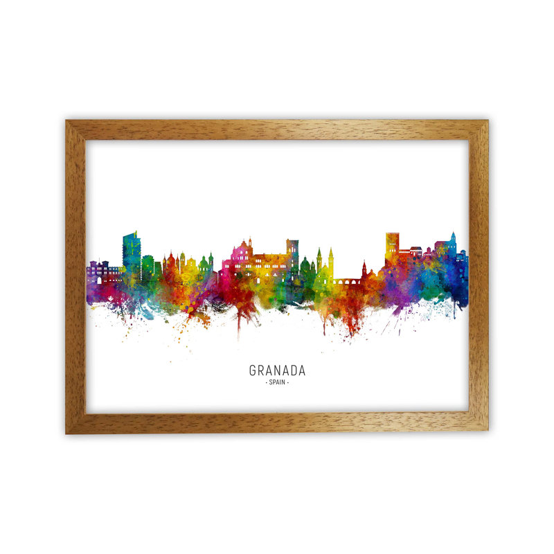 Granada Spain Skyline by Michael Tompsett - Print, 46cm H x 63cm W x 3cm D, Brown Framed
