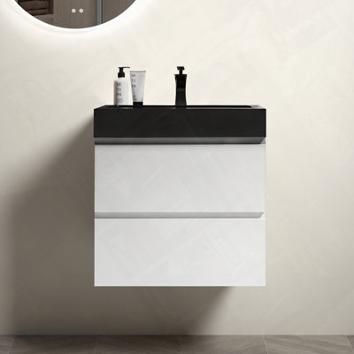 Meuble-lavabo mural flottant avec évier biseauté pré-assemblé