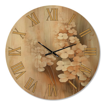Horloge murale silencieuse Ivory Garden Blossoms - Style cottage, imprimé sur bois