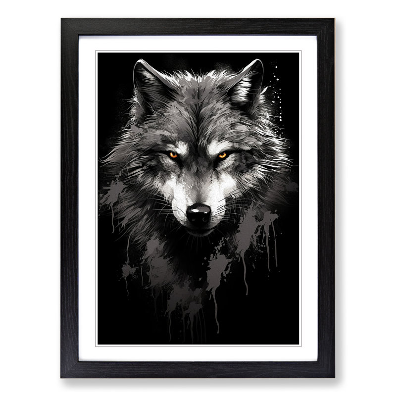 XYZ-FRM-V1223-1698 Wolf Line - Single Picture Frame Print on Wood, 34cm H x 25cm W x 2cm D, Black