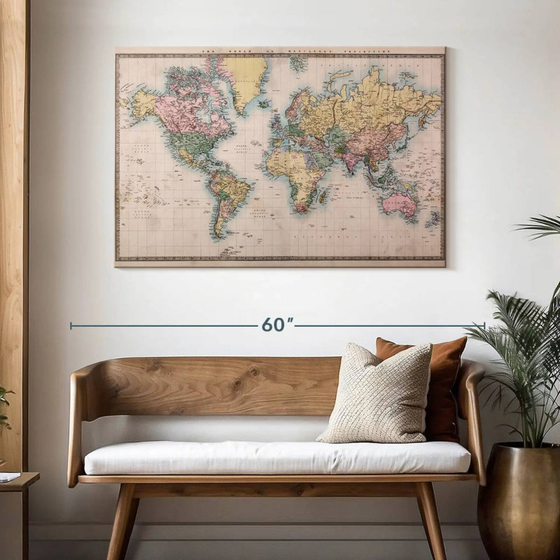 Carte du monde Aliaz Mercator Projection, H 32 po x l 48 po