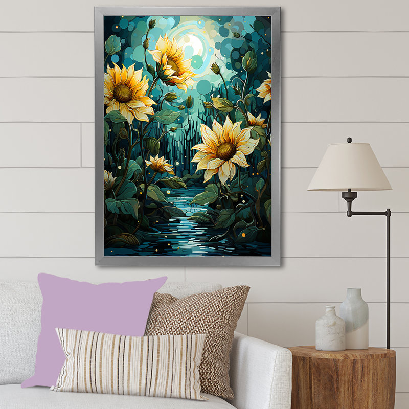 Tournesols méticuleusement sur toile, Cadre photo argenté, H 44 po x l 34 po x P 1,5 po