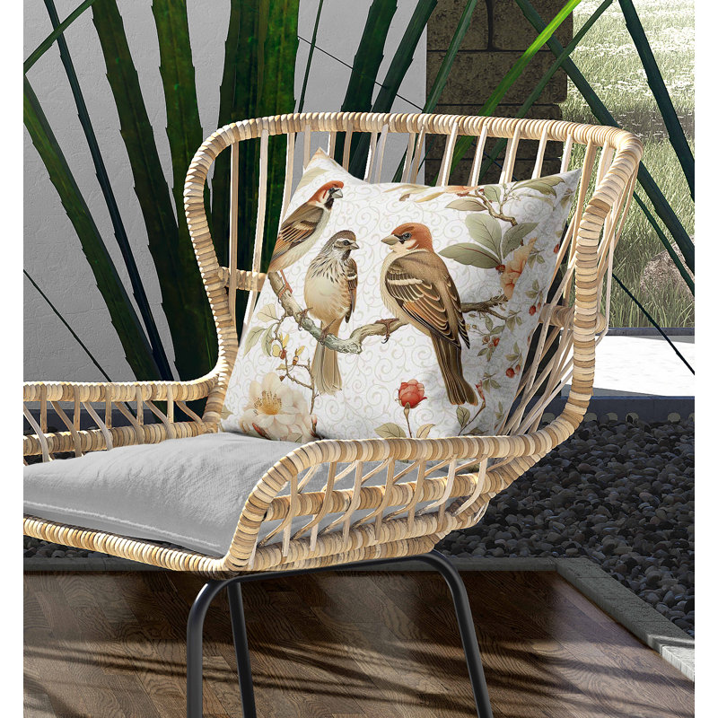 Coussin intérieur / extérieur Branch Buddies, Rose / Orange, Carré 16 po