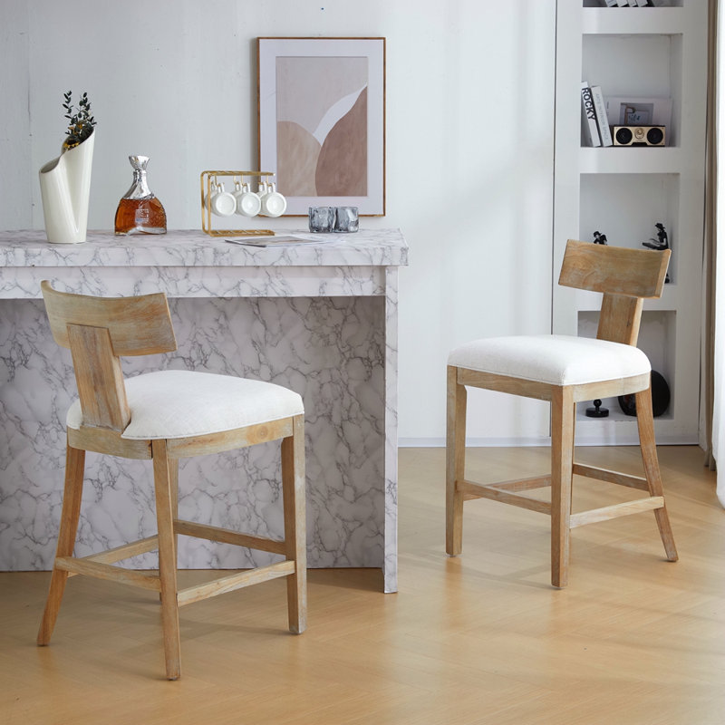 Ensemble de 2 tabourets de comptoir 27 po, tabourets de bar rembourrés à hauteur de comptoir avec structure en bois d'hévéa massif, dossier, repose-pieds, tabourets de bar sans accoudoir pour bar personnel, comptoir de cuisine