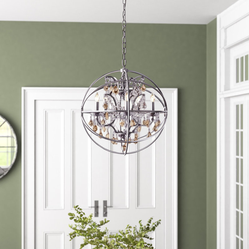 Svante 5 - Light Dimmable Globe Chandelier, Golden Teak (Smoky), Polished Nickel