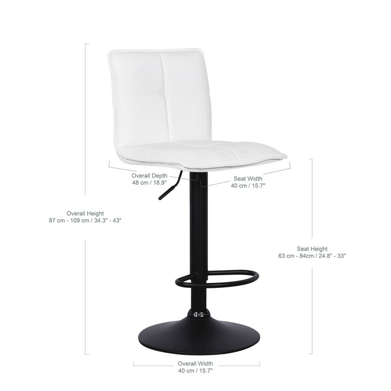 Tabouret de bar pivotant à hauteur réglable, Similicuir blanc / cadre noir, 3