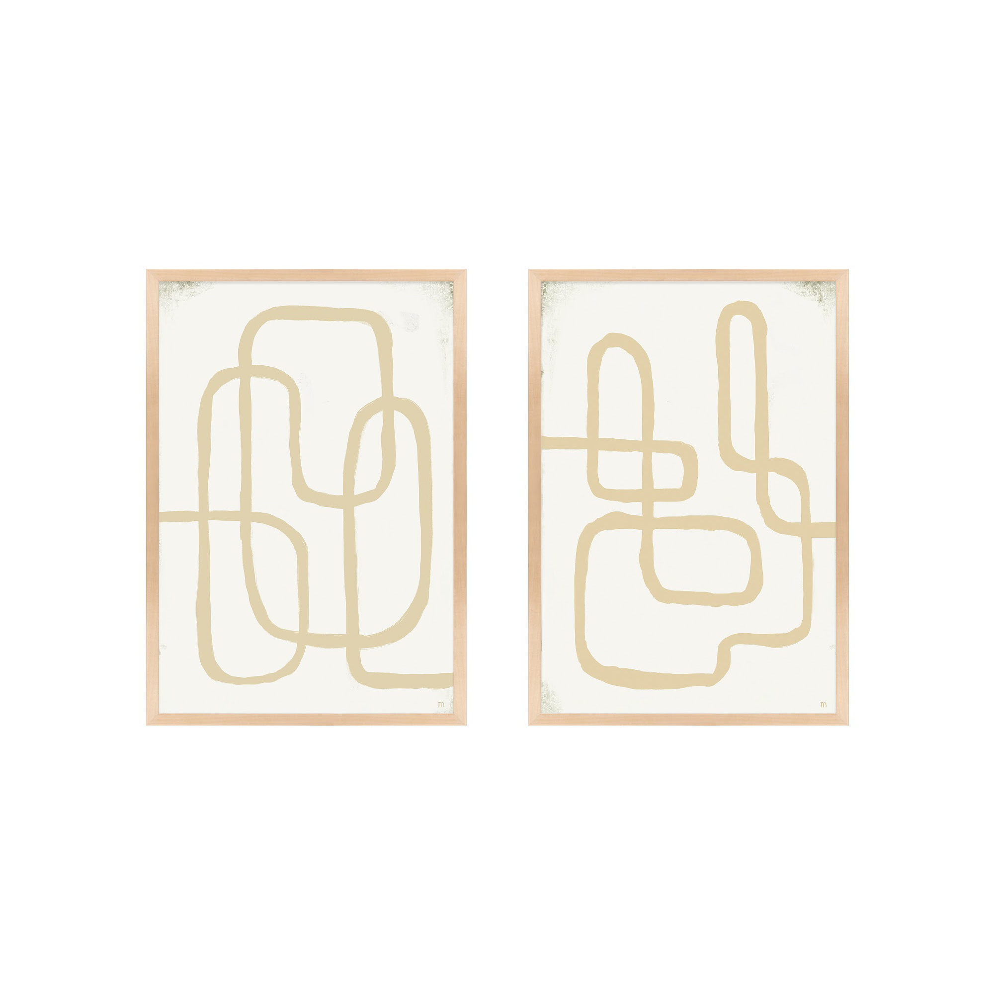 Line Works In White by StudioM, Maple Framed Paper, 20" H x 28" W x 1.25" D