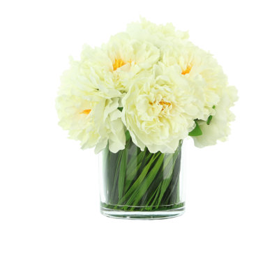 Peony Arrangement in Glass Vase with Grass
