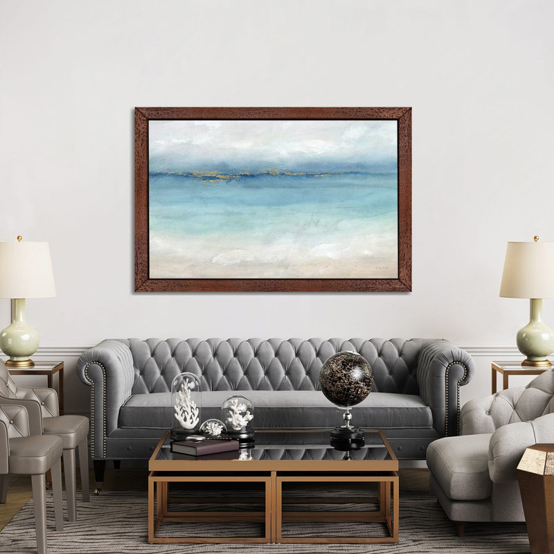 Serene Sea Landscape - Painting on Canvas, 101.6 cm H x 66.04 cm W, White Framed