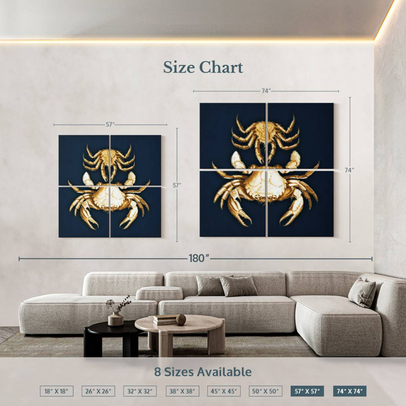 Crabes bruns bleu marine, H 74 po x l 74 po