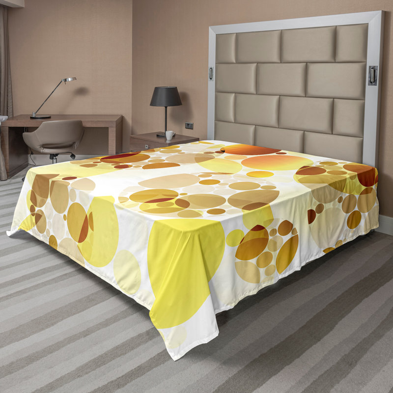 Ambesonne Top Flat Sheet Royal, King Flat Sheet, Yellow Mustard Polka Dots 15