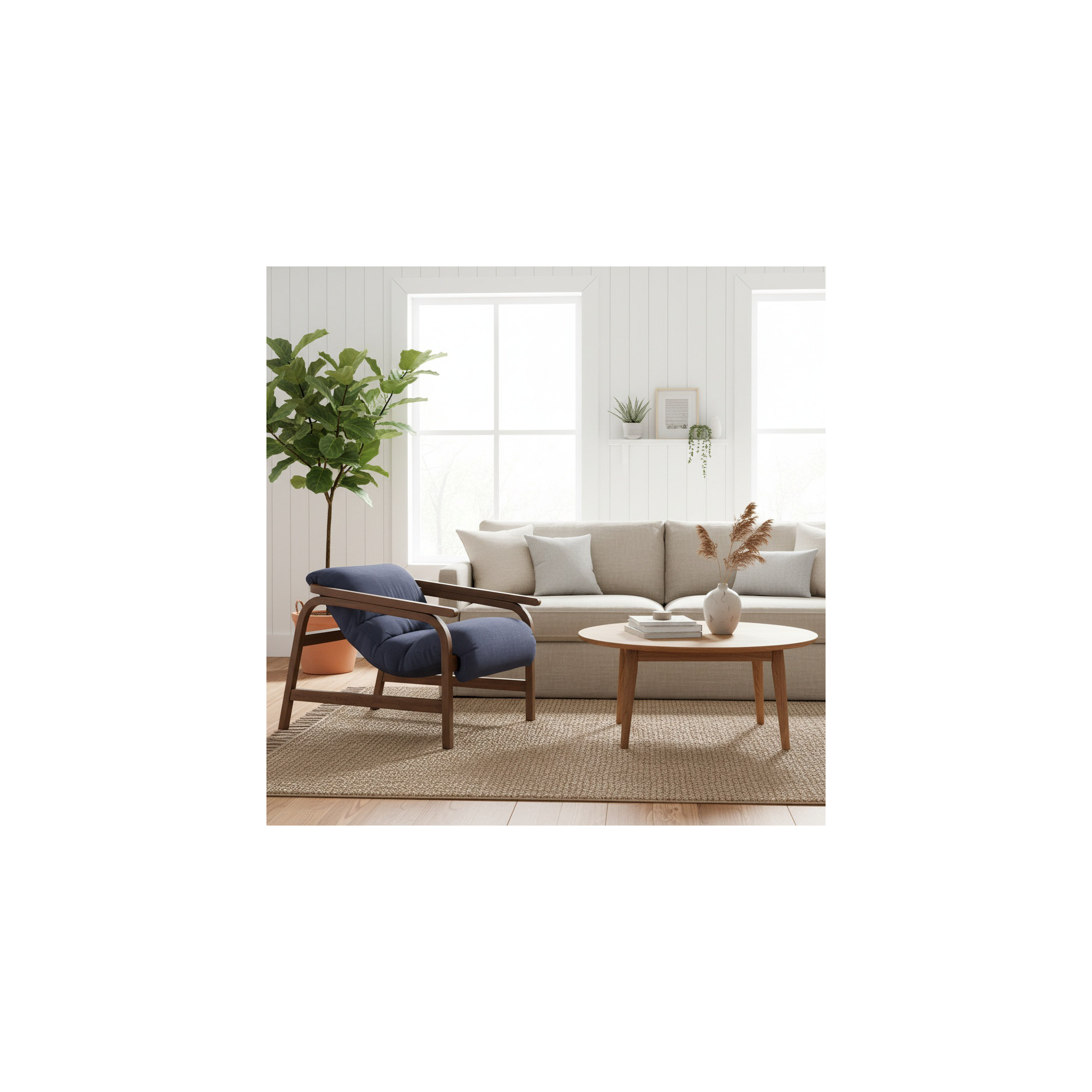 Cellire Chair, Navy Polyester, Walnut/Medium Brown Wood
