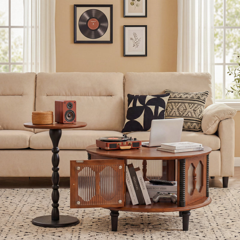 Luxury Vintage Walnut Coffee Table Set, Eco-Friendly Water-Based Paint, Thickened glass & Solid Wood Construction