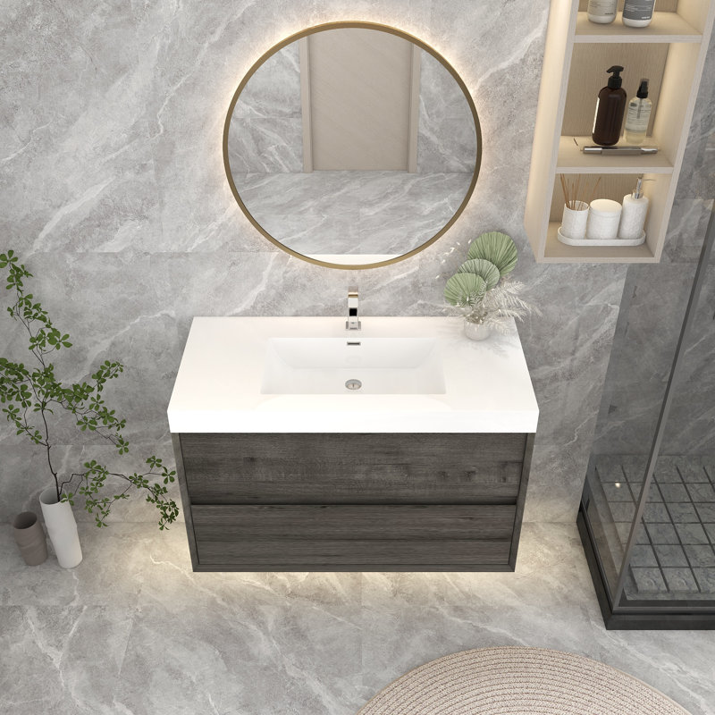 41.7'' Single Bathroom Vanity with Plastic Top, Smoke Oak