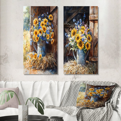 Assortiment de fleurs et fleurs du champ I - décoration murale florale 2 panneaux