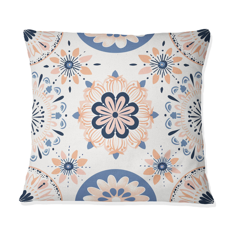 Motif de médaillons roses et bleus Bliss I - Boho, H 16 po x l 16 po, Carrée