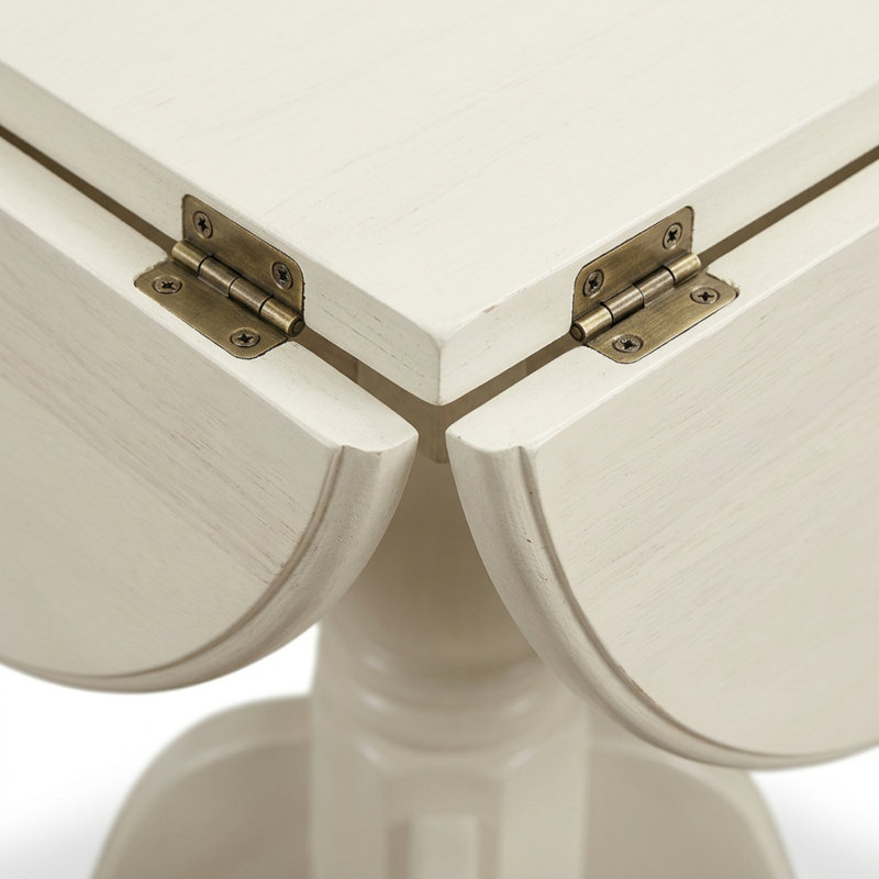 Ensemble de salle à manger rond 3 pièces en bois d'hévéa asiatique, blanc lin et blanc cassé, table à abattants, pattes centrales, sièges en bois, chaises à dossier à lattes