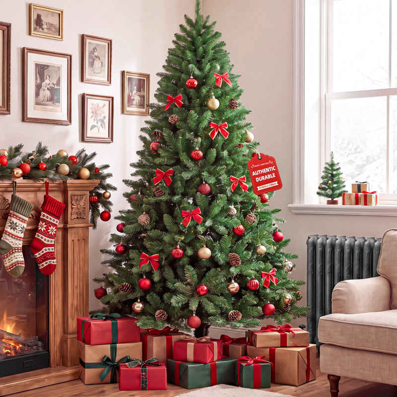 Artificial Christmas Tree with Wooden Stand, 7ft