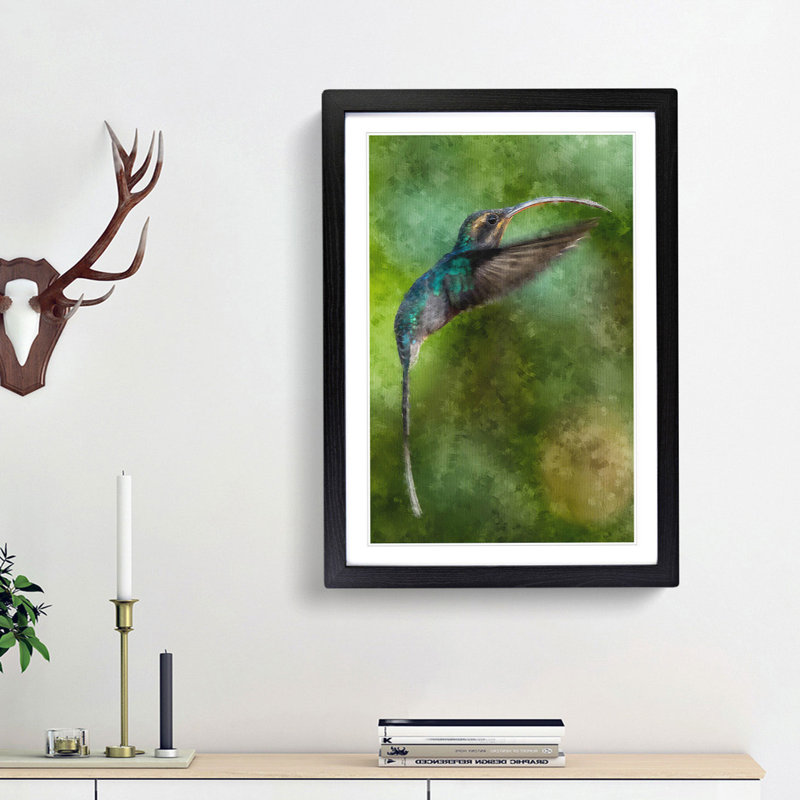 Green Hermit Hummingbird - Picture Frame Painting Print, Black Framed, 87cm H x 62cm W x 2cm D
