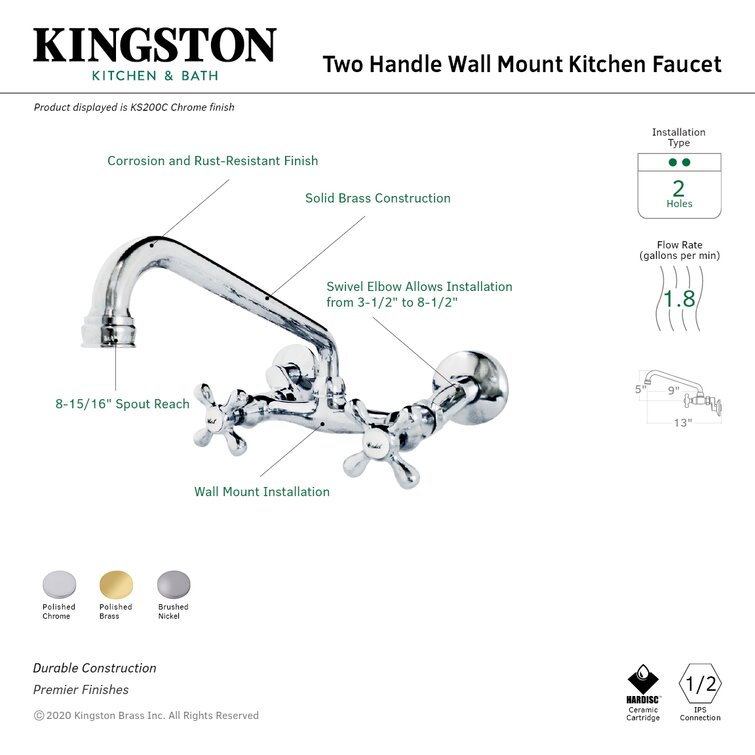 Kingston Brass Kingston 6-Inch Adjustable Centre Wall Mount Kitchen Faucet, Polished  Chrome & Reviews - Wayfair Canada