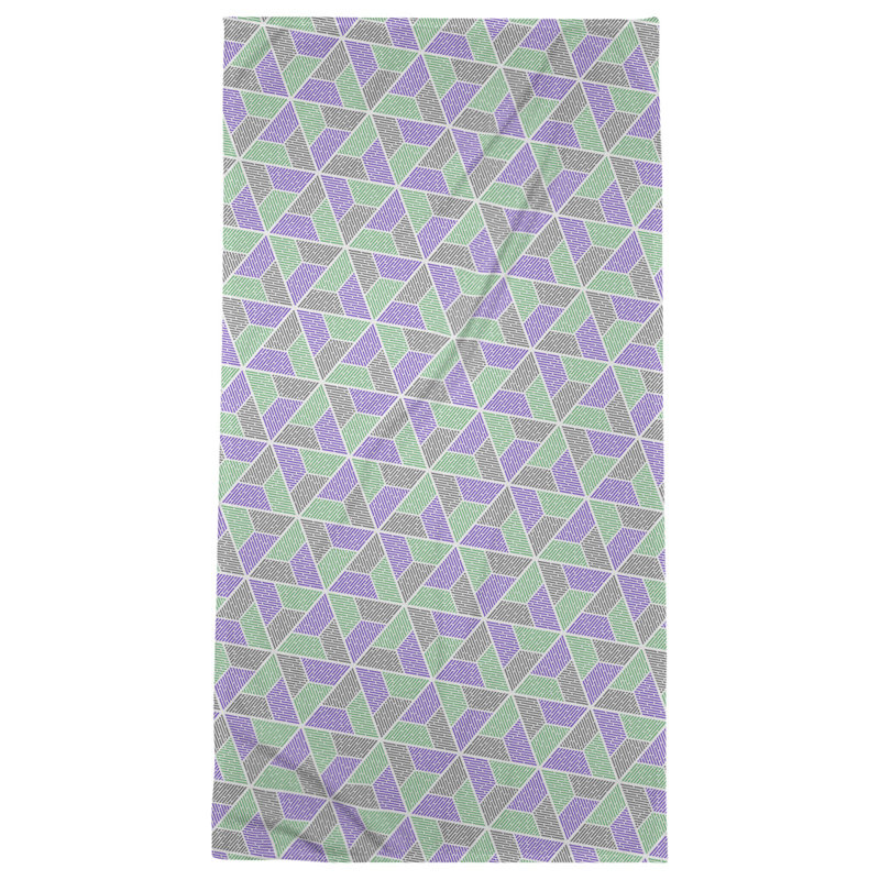 Serviette de bain trapézoïde, Vert / Mauve / Gris