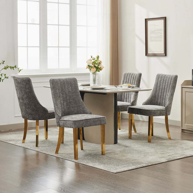 Chaises de salle à manger en chenille, Gris, Doré