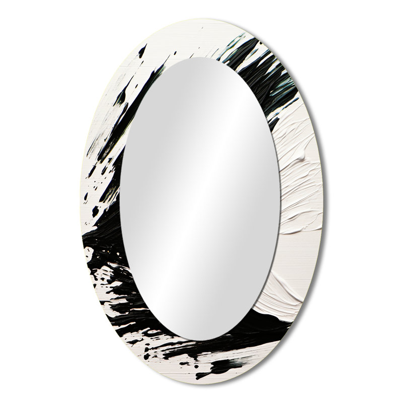 Essential Being Black And White Abstract - Black Modern Oval Wall Mirror, 36" x 24"