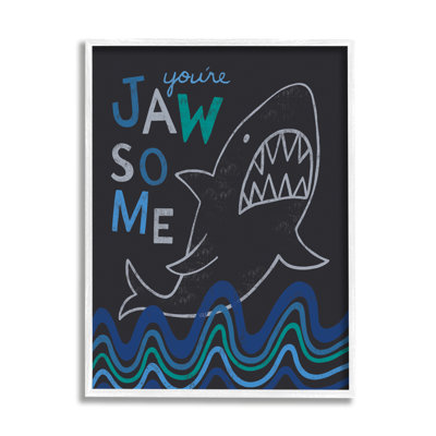 «You's Are Jawsome Witty Shark» par Ocean Waves Stripes, estampe numérique sur toile noire, art texturé par Nina Seven