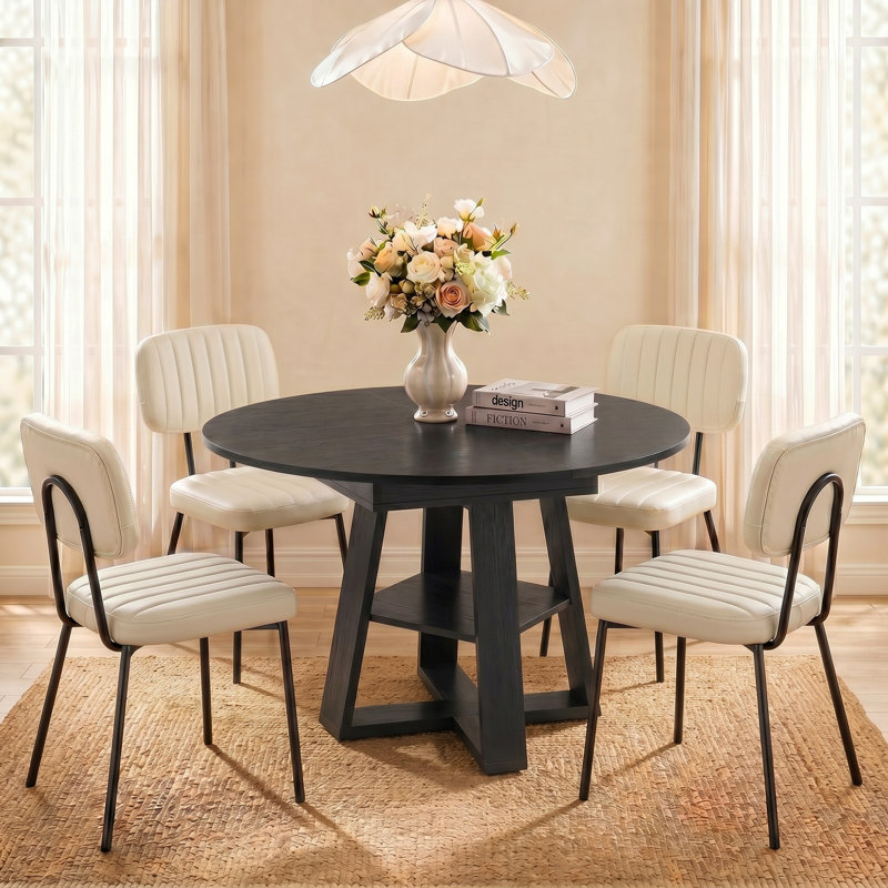 Ensemble de table de salle à manger Rohun, 5 pièces: table, 4 chaises, Brun, White
