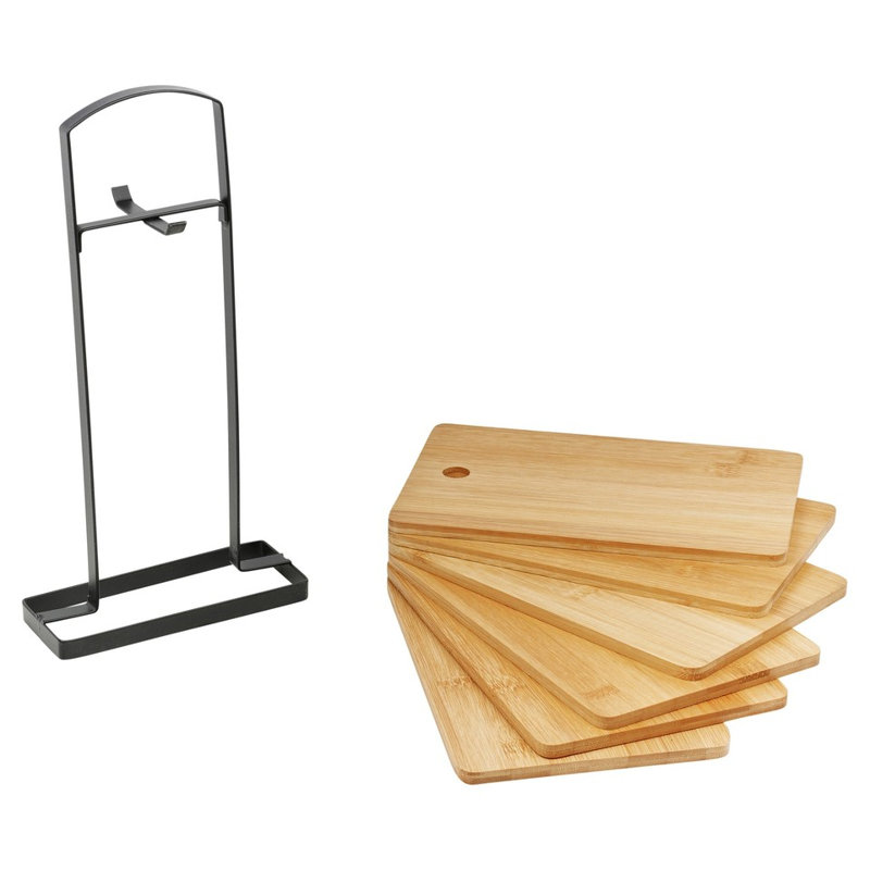 Set of 6 Wooden Chopping Boards with Stand Bamboo Kitchen Cutting Board Set