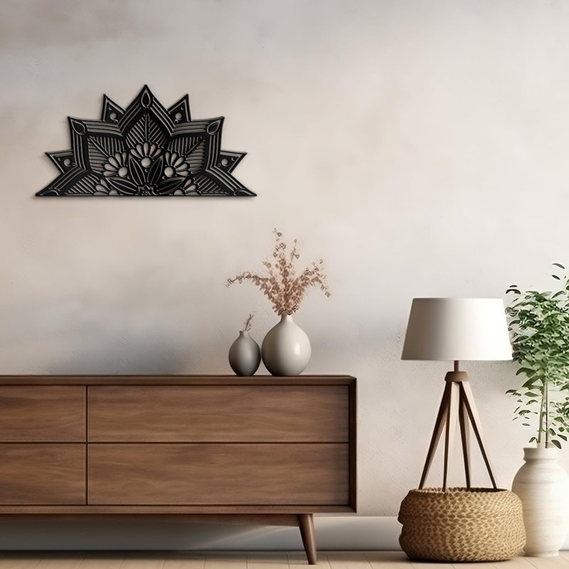 Décoration murale en métal fleur abstraite moderne minimaliste, H 9,18 po x l 18 po x P 0,05 po, Noir