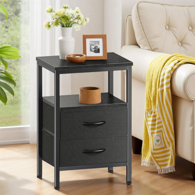 Night Stand With Charger Station, 2 Drawer Nightstand, Bed Side Table With Fabric Dresser End Table For Bedroom