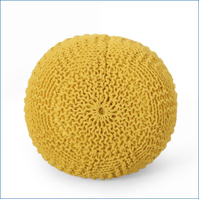 Pouf rond en coton tricoté pour salon / chambre à coucher | Jaune citron | Coton