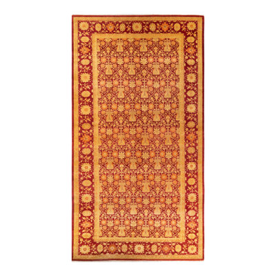 Tapis unique noué à la main à motif éclectique Shealee - rouge, 8 pi 2 po x 15 pi 7 po