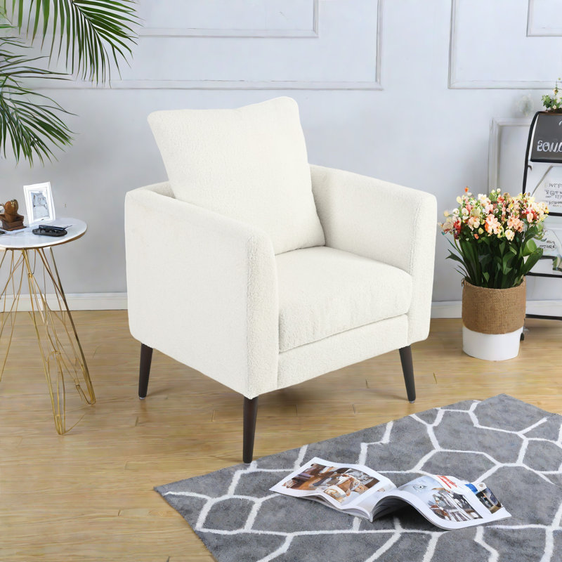 Fauteuil demi-tonneau en tissu Teddy, Ourson blanc