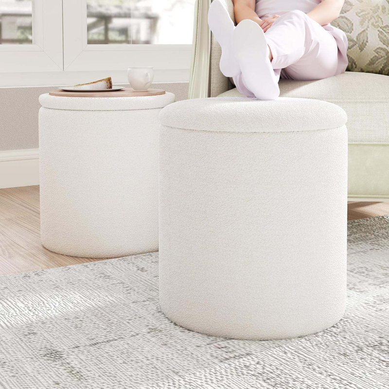 Ottoman Poufs With Storage, Set Of 2 Soft Upholstered Vanity Stool,Multifunctional Ottomans Coffee Table Padded Seat Foot Rest For Living(White, Pack Of 2)