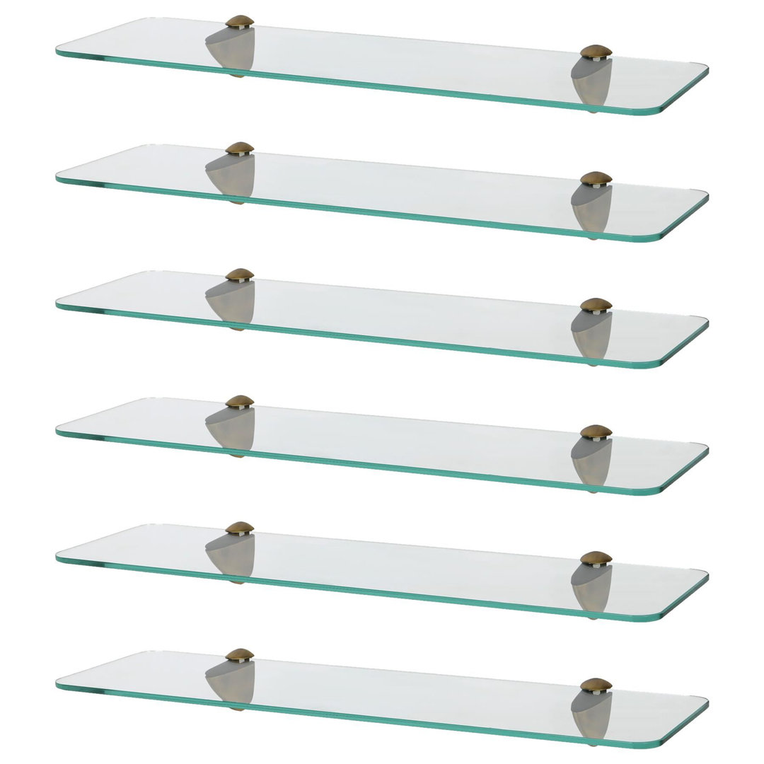 Harbour Housewares - Rounded Floating Glass Shelves with Metallic Brackets - Set of 6