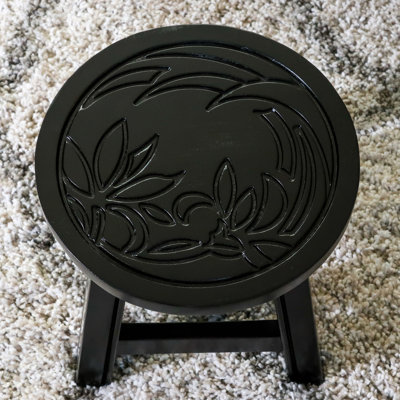 Carved Wooden Step Stool, Floral