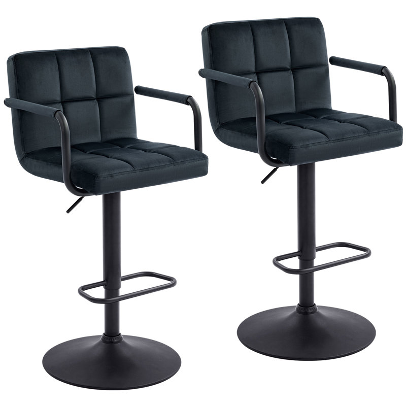 Tabourets de bar rembourrés en velours Mid-Century, Noir