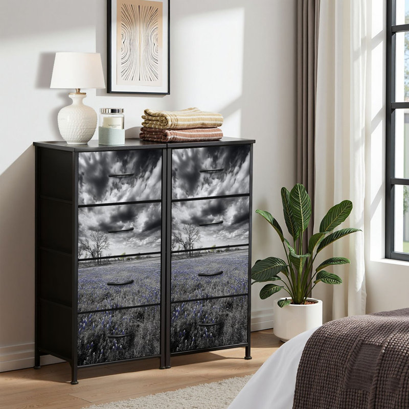 Commode 4 tiroirs pour chambre à coucher, commode étroite, plateau en bois et structure en fer de travail 18 po x 37,5 po - (l x H)