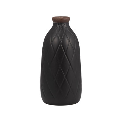 Decorative Textured Ceramic Table Vase for Home Decor Accent - Plaid Pattern Flower Vase for Shelf and Living Room Decor