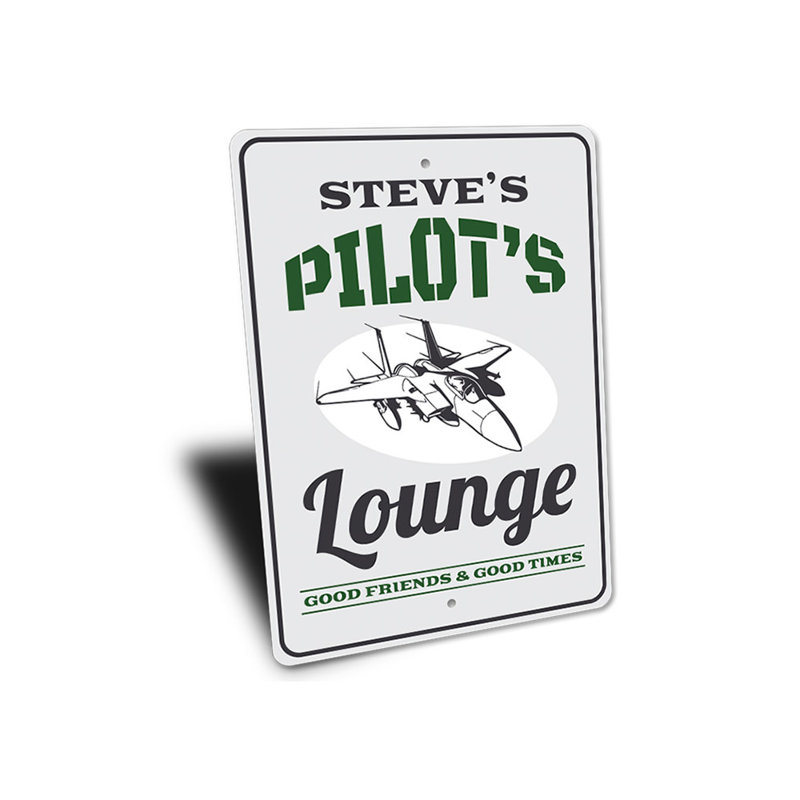 Enseigne en aluminium Pilot's Lounge, H 14 po x l 10 po x P 0,04 po