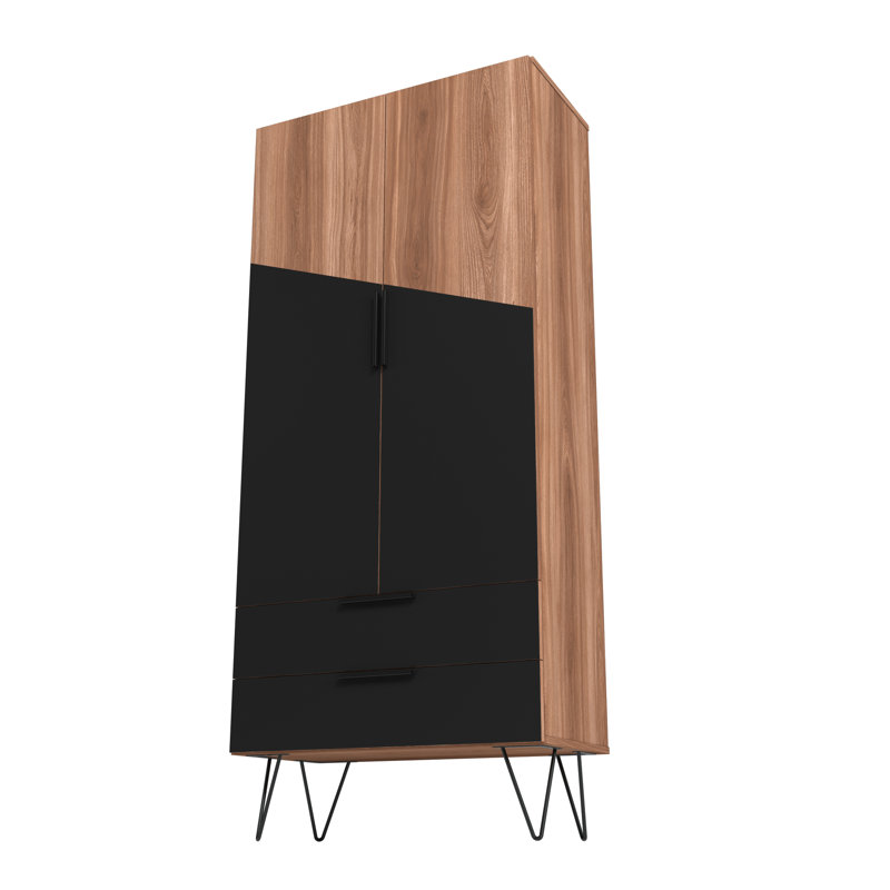 Armoire d'appoint Mid-Century 30 po avec 6 tablettes et 2 tiroirs Beekman, Brun / Noir