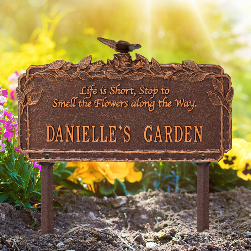 Plaque de jardin papillon avec citation rose, Cuivre antique, Oui