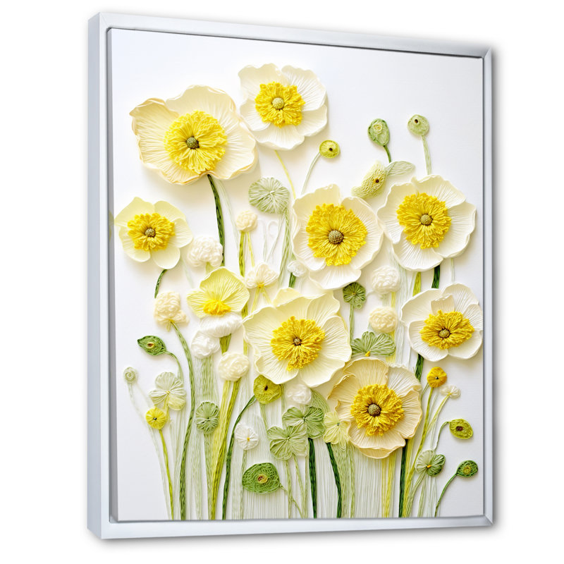 «Buttercups Minimalisme Dream I», Cadre flottant blanc, H 44 po x l 34 po x P 1,5 po