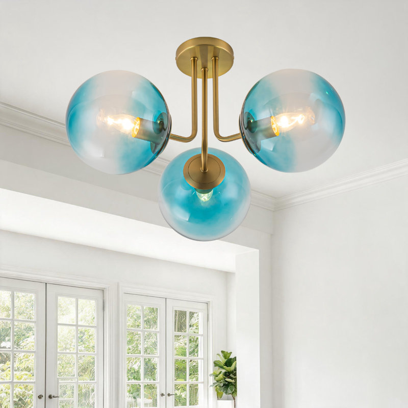 Plafonnier semi-encastré moderne Spoutnik 22 lumières 3 lumières Kaynen, Doré, Gradient Blue
