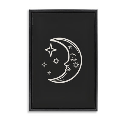 Lune et étoiles sur toile flottante noire par JJ Design House LLC